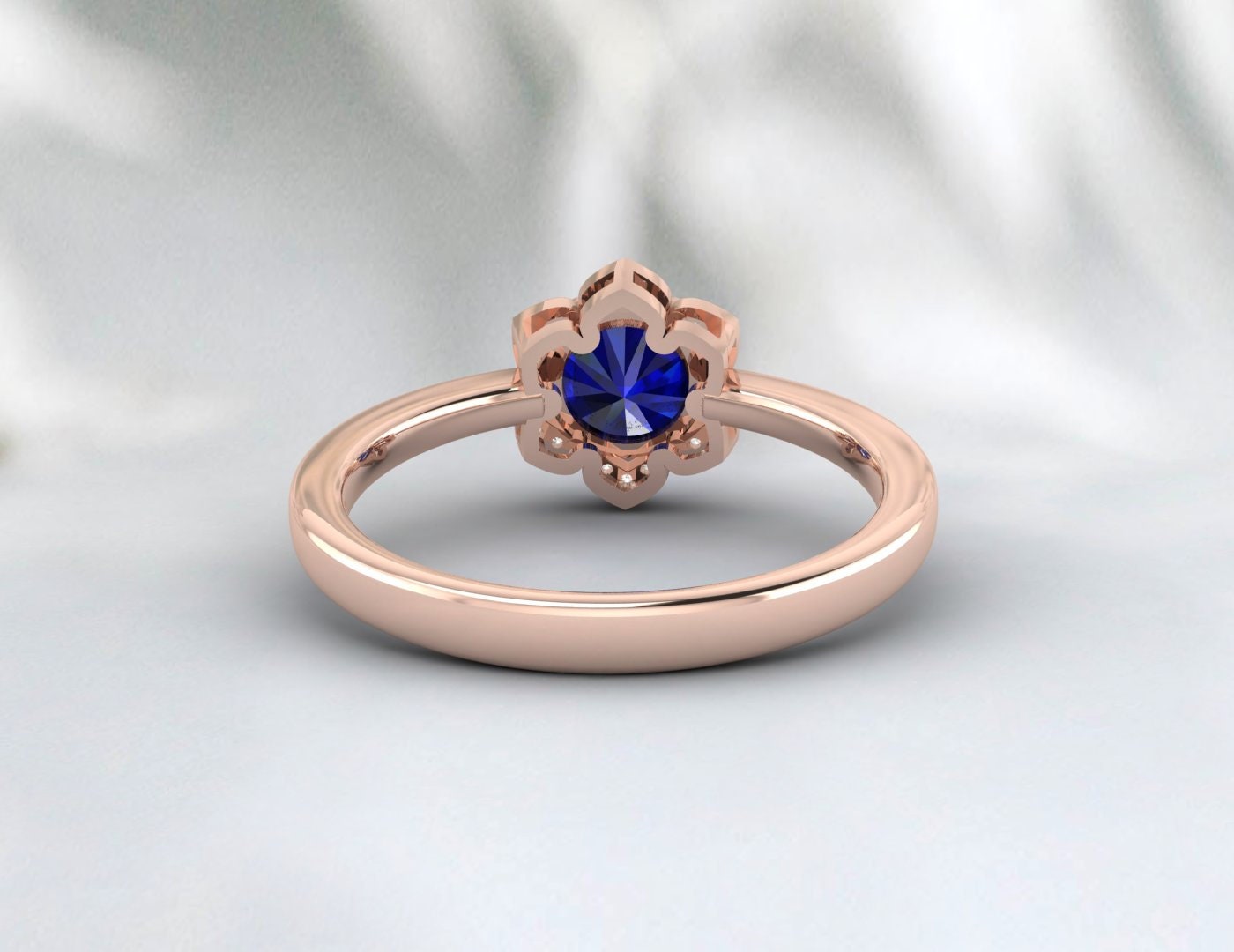 Flower Blue Sapphire ring Unique Diamond Ring Silver Engagement Ring