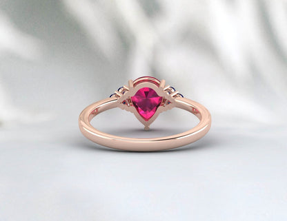 Bague saphir rubis poire naturelle, pierre de naissance de juillet, bande d'anniversaire