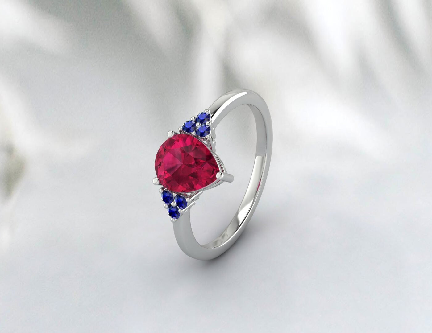 Natural Pear Ruby Sapphire Ring July Birthstone Anniversary Band