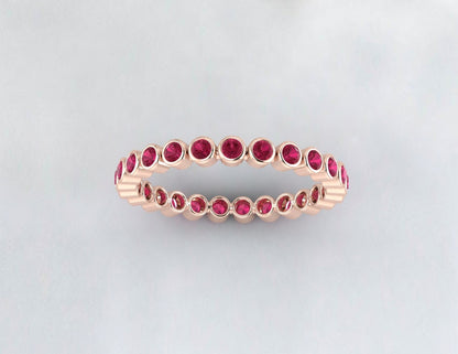 Ruby full Eternity Bezel Set Band 14K Solid Gold Full Eternity July Birthstone Band