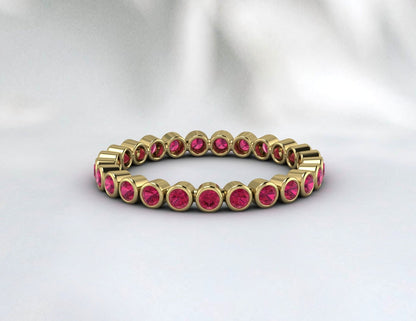 Ruby full Eternity Bezel Set Band 14K Solid Gold Full Eternity July Birthstone Band