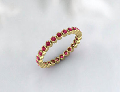 Ruby full Eternity Bezel Set Band 14K Solid Gold Full Eternity July Birthstone Band