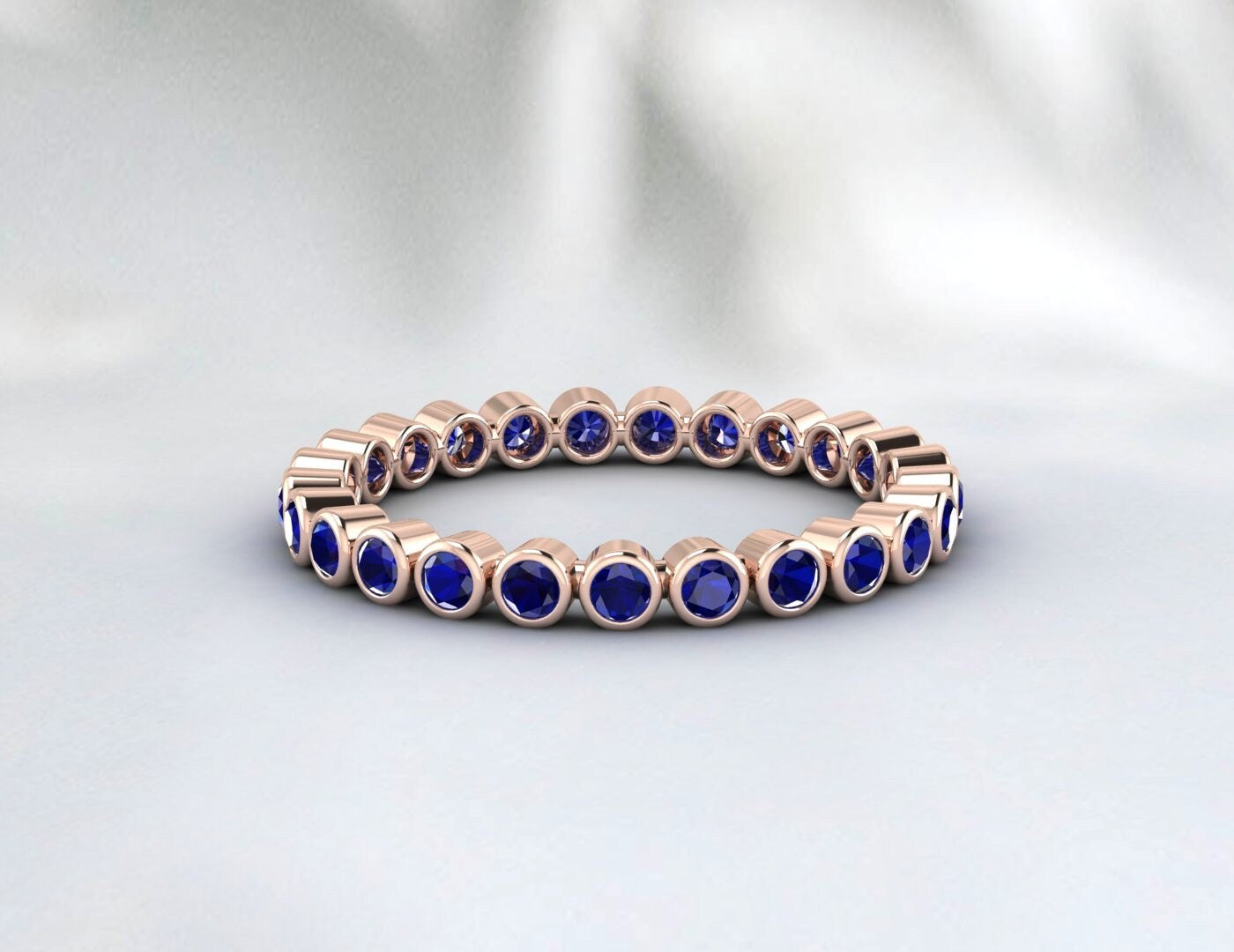 Ensemble de lunette en saphir bleu naturel, alliance d’éternité complète, bague empilable, pierre de naissance de septembre, cadeau pour l’amour, bande assortie pour elle