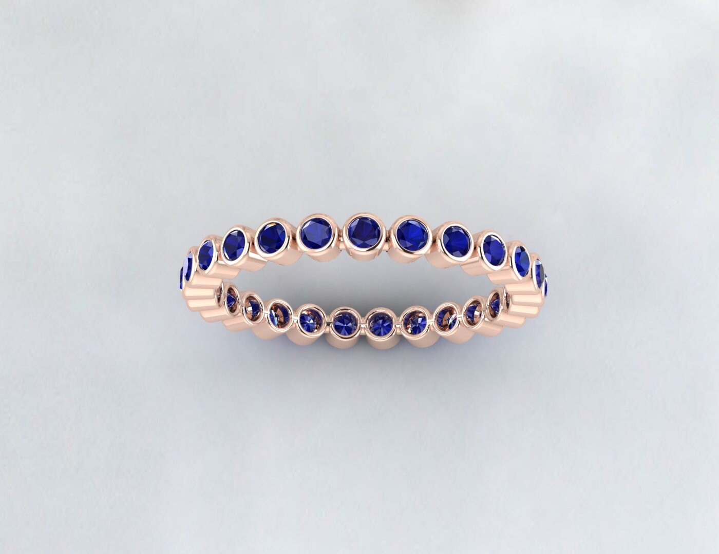 Natural Blue Sapphire Bezel Set Full Eternity Wedding Band Stacking Ring September Birthstone Gift For Love Matching Band For Her