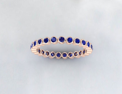 Ensemble de lunette en saphir bleu naturel, alliance d’éternité complète, bague empilable, pierre de naissance de septembre, cadeau pour l’amour, bande assortie pour elle