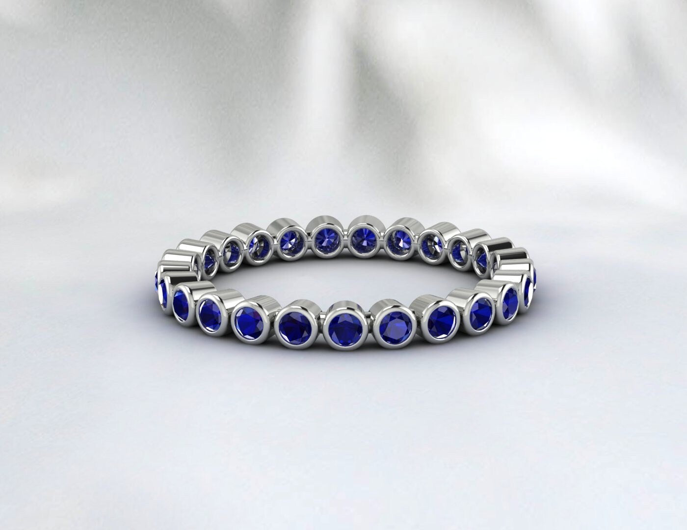 Ensemble de lunette en saphir bleu naturel, alliance d’éternité complète, bague empilable, pierre de naissance de septembre, cadeau pour l’amour, bande assortie pour elle