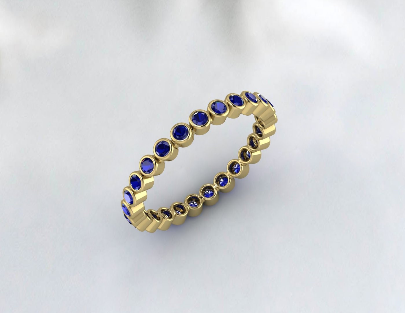 Natural Blue Sapphire Bezel Set Full Eternity Wedding Band Stacking Ring September Birthstone Gift For Love Matching Band For Her