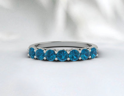 Natural London Blue Topaz Ring Silver Wedding Band Anniversary Gift