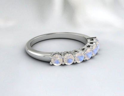 Moonstone Ring Dainty Rainbow Moonstone Half Eternity Wedding Band