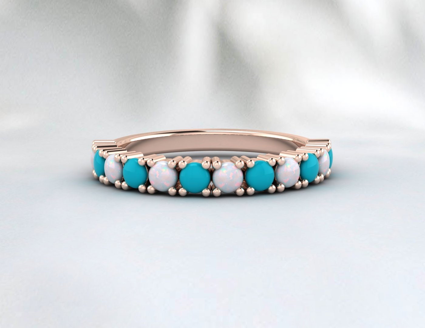 Opal Band Turquoise Minimalist Band Ring For Women Gorgeous Anniversary Band Sterling Silver Band Natural Turquoise Opal Band Ring