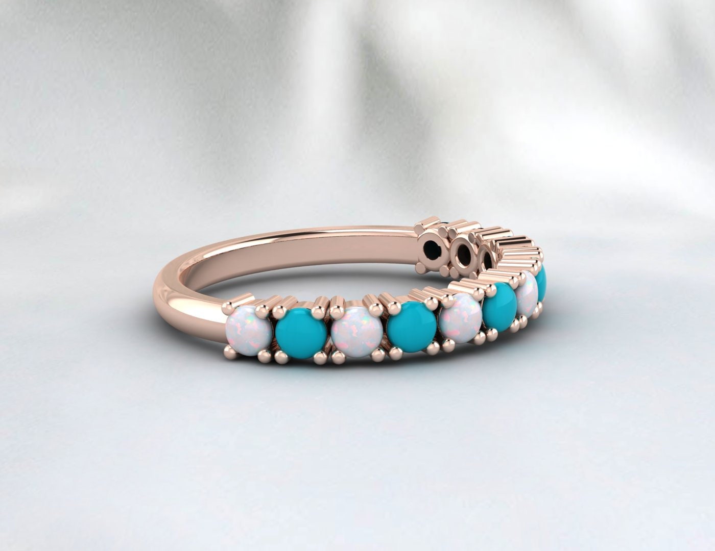 Opal Band Turquoise Minimalist Band Ring For Women Gorgeous Anniversary Band Sterling Silver Band Natural Turquoise Opal Band Ring