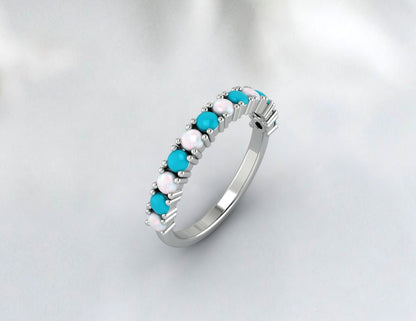 Opal Band Turquoise Minimalist Band Ring For Women Gorgeous Anniversary Band Sterling Silver Band Natural Turquoise Opal Band Ring