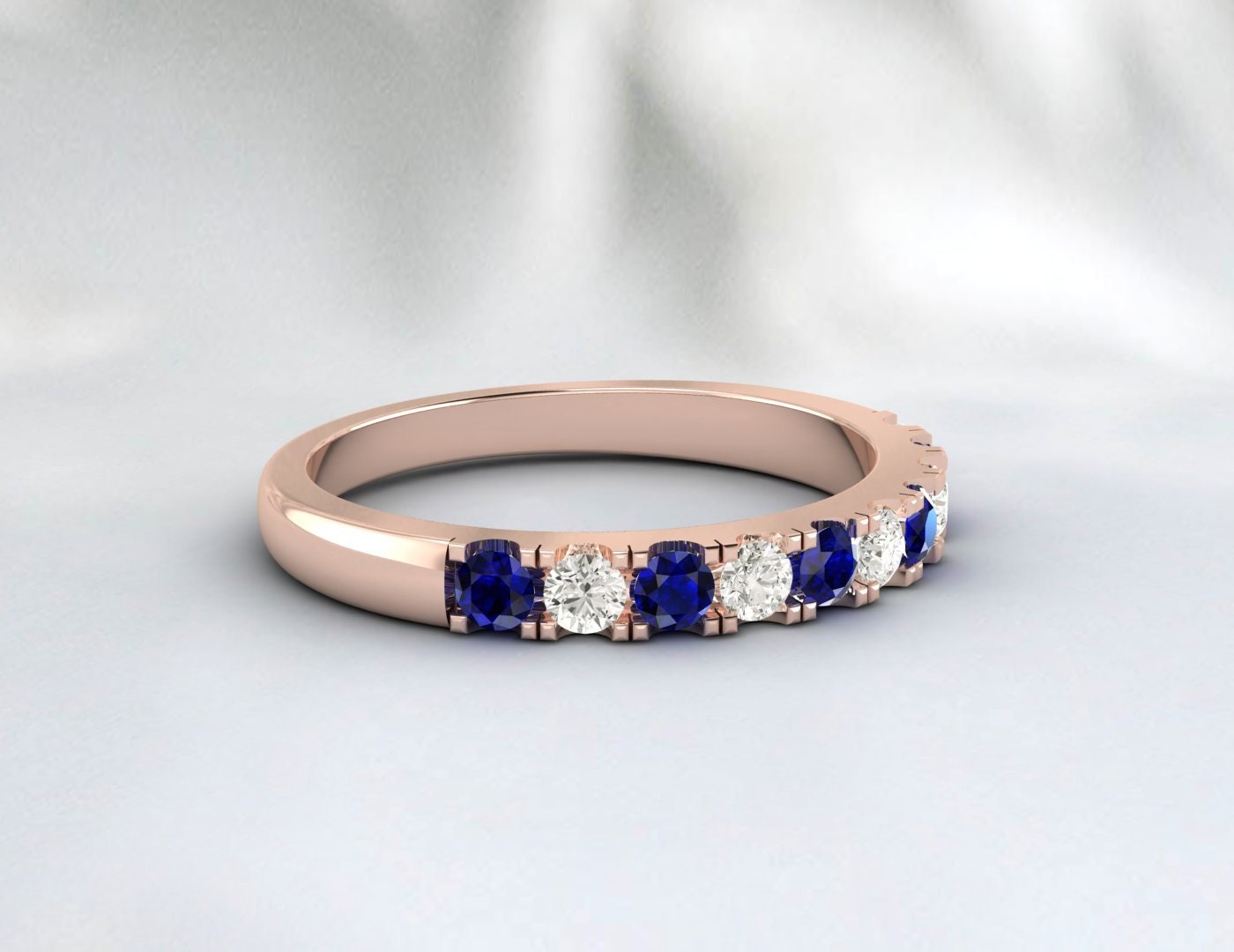 Blue Sapphire Eternity Band Cz Diamond Wedding Band Anniversary Gift