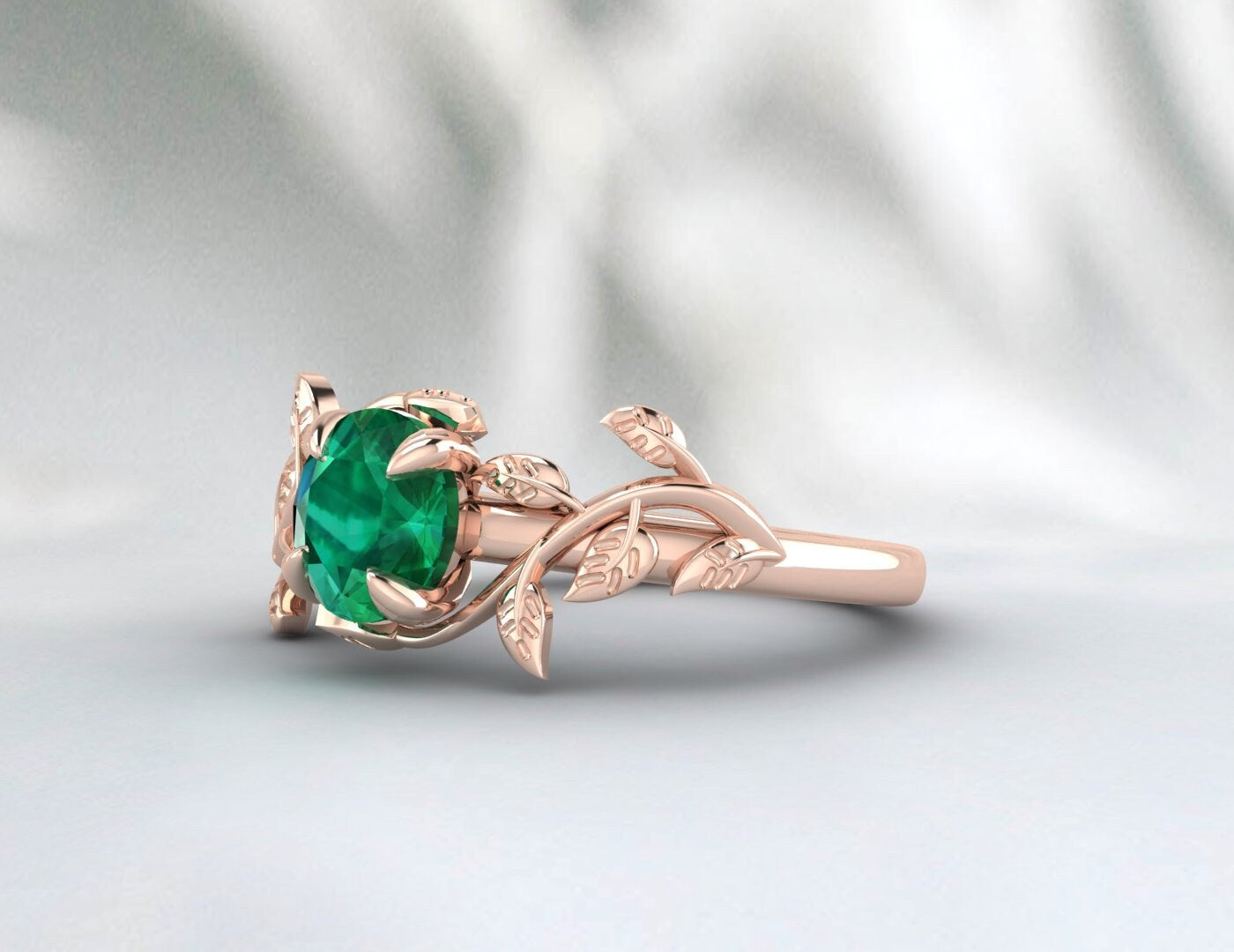 Emerald Engagement Ring Inspired Leaf Ring Promise Ring For Her