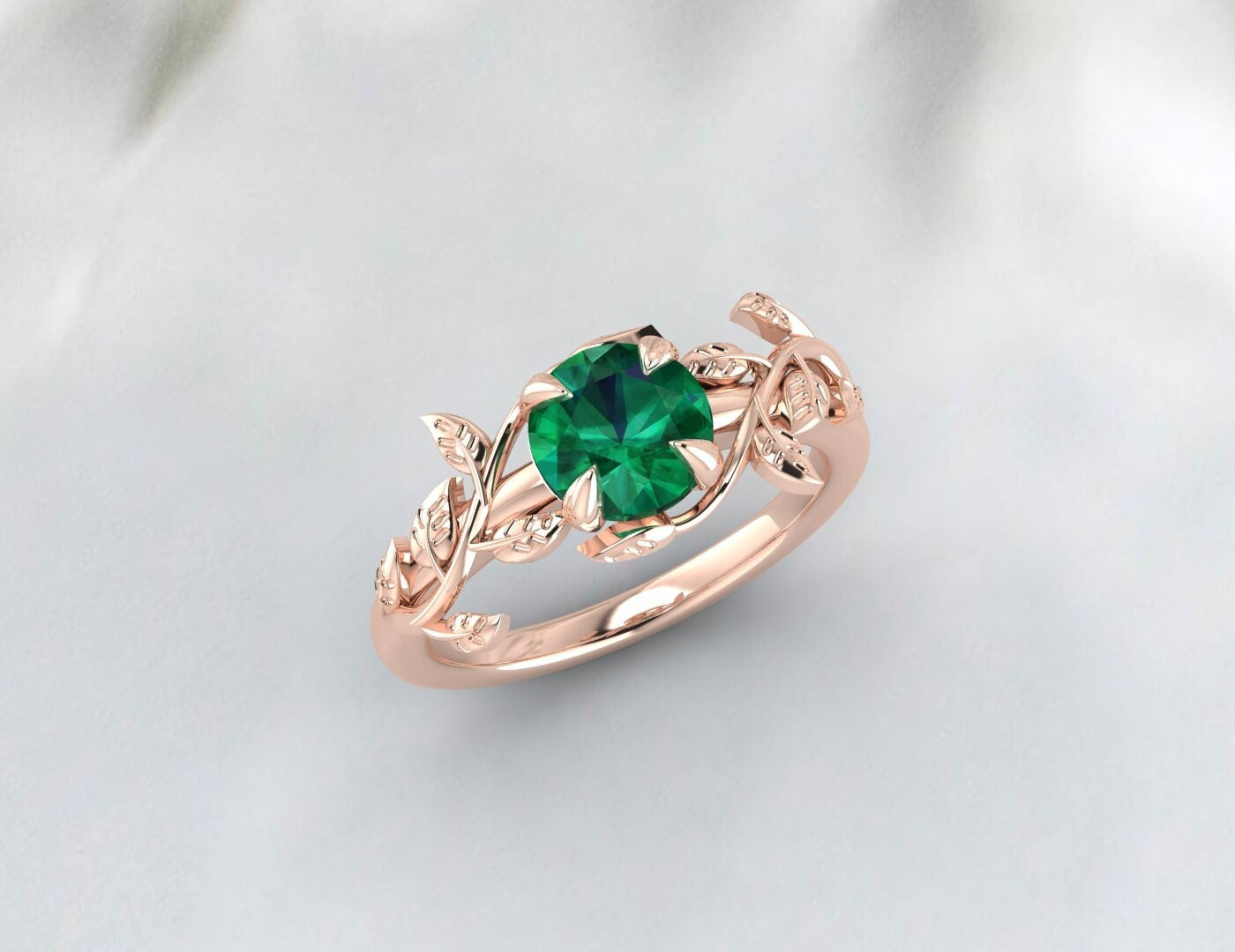 Bague de fiançailles émeraude inspirée de la bague de feuille, bague de promesse pour elle