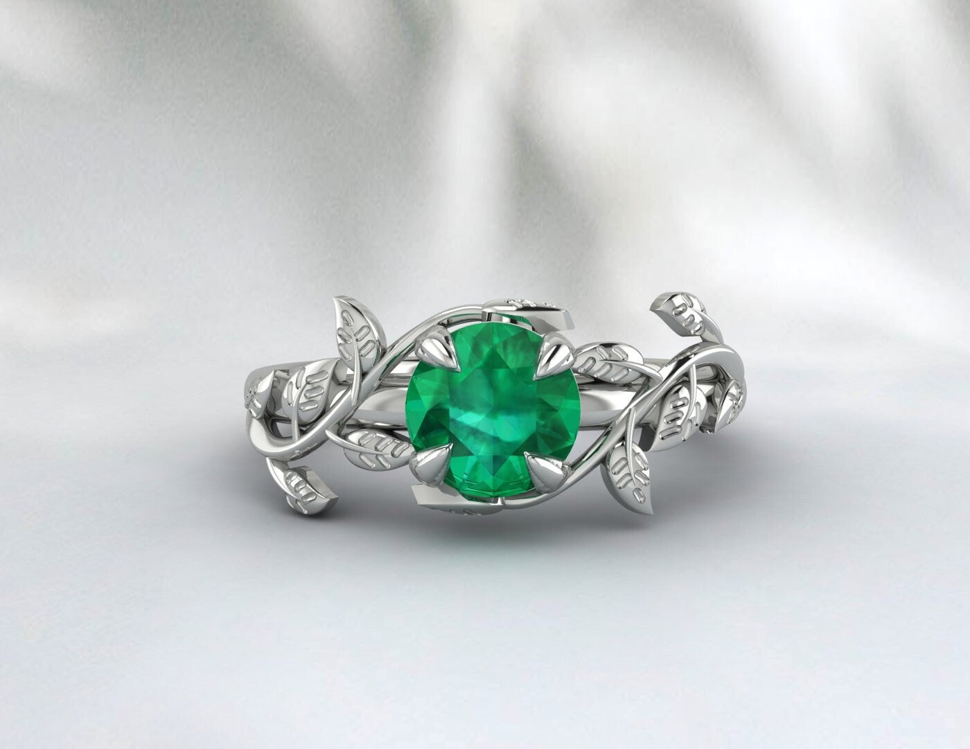 Emerald Engagement Ring Inspired Leaf Ring Promise Ring For Her