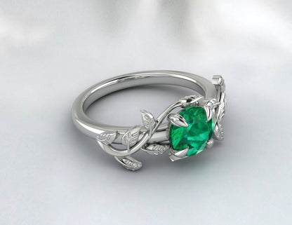 Emerald Engagement Ring Inspired Leaf Ring Promise Ring For Her