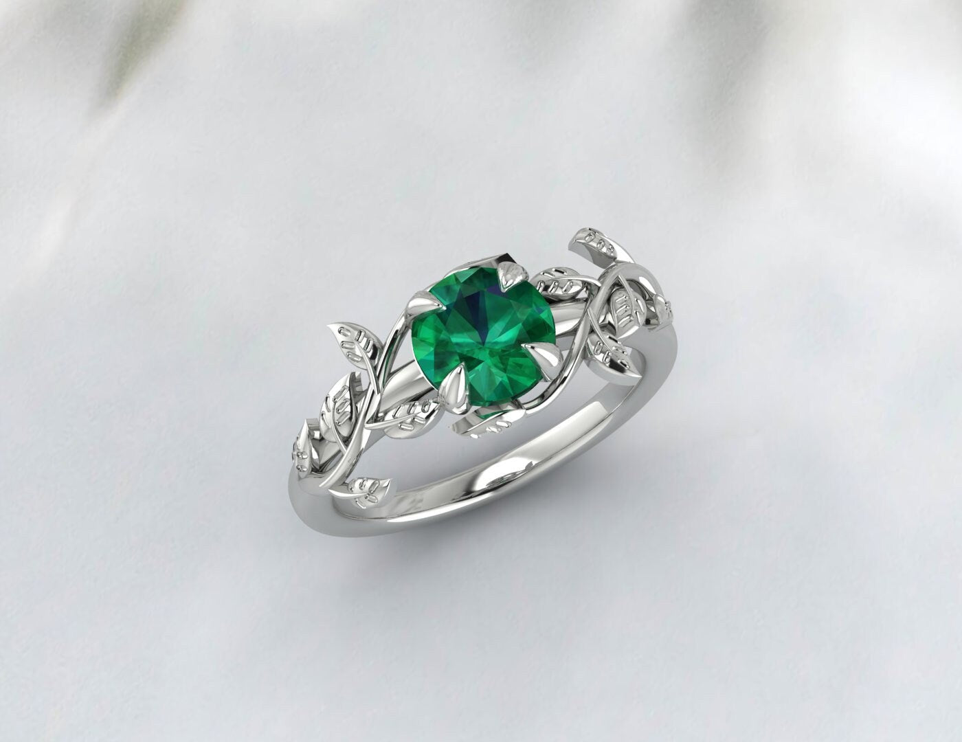 Emerald Engagement Ring Inspired Leaf Ring Promise Ring For Her