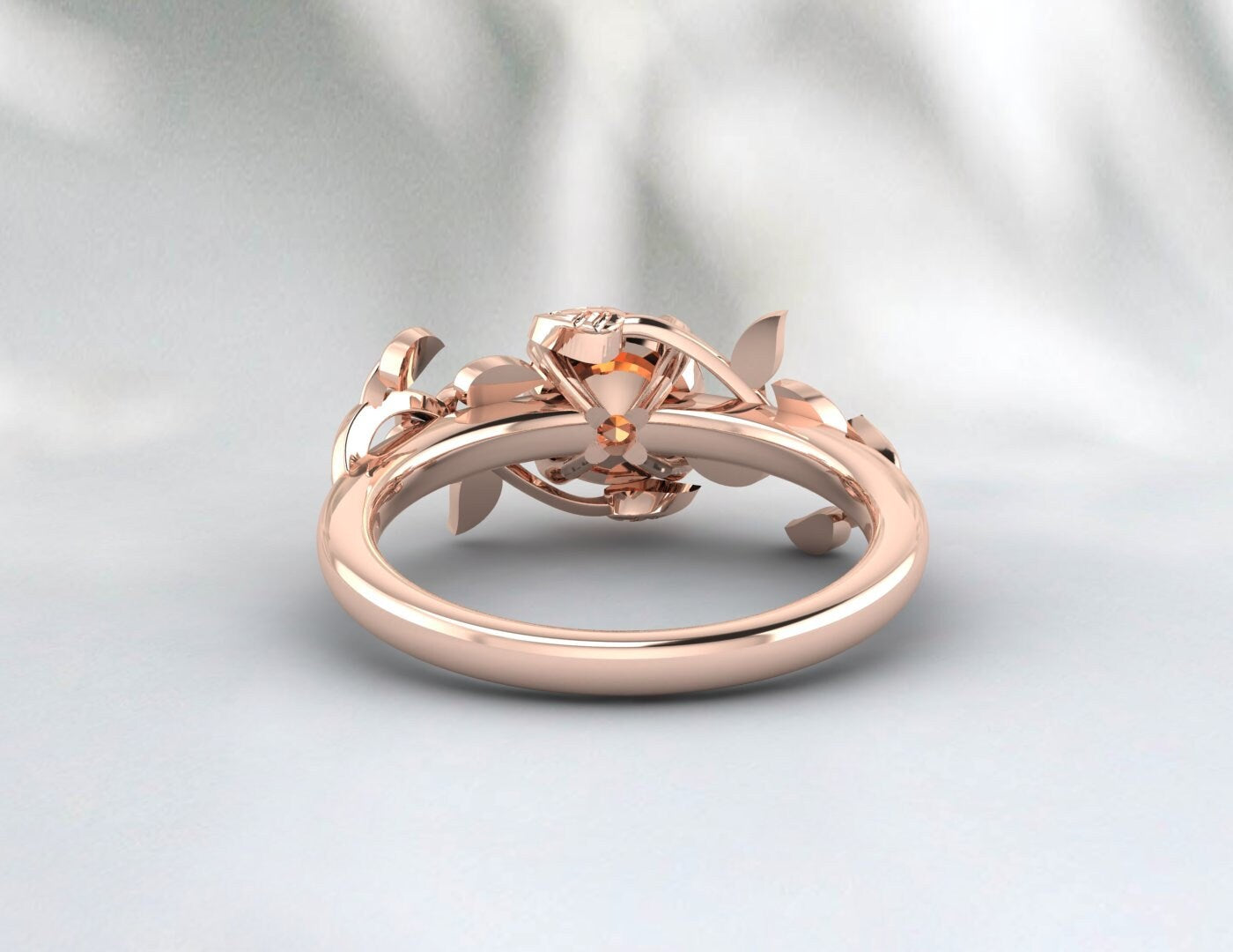 Bague de fiançailles en forme de feuille de saphir orange, cadeau d'anniversaire pour femmes