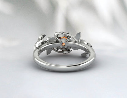 Bague de fiançailles en forme de feuille de saphir orange, cadeau d'anniversaire pour femmes