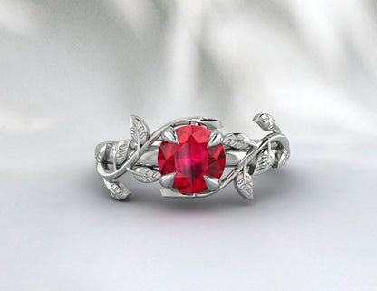 Bague rubis rouge feuille fleur bague de fiançailles bague d’anniversaire unique