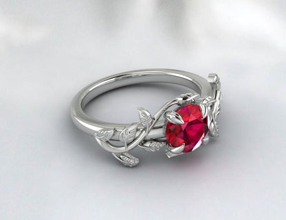 Bague rubis rouge feuille fleur bague de fiançailles bague d’anniversaire unique