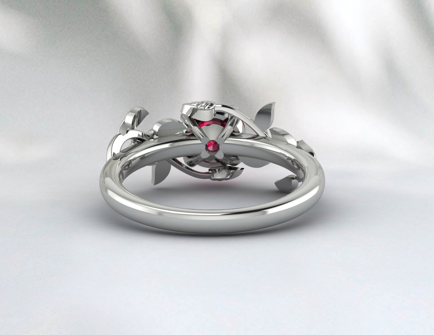 Red Ruby Ring Leaf Flower Engagement Ring Unique Anniversary Ring