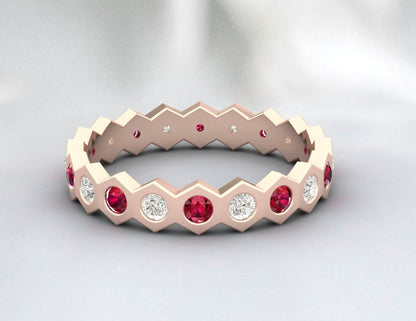 Ruby And Diamond Eternity Wedding Band Stacking Ring Anniversary Gift