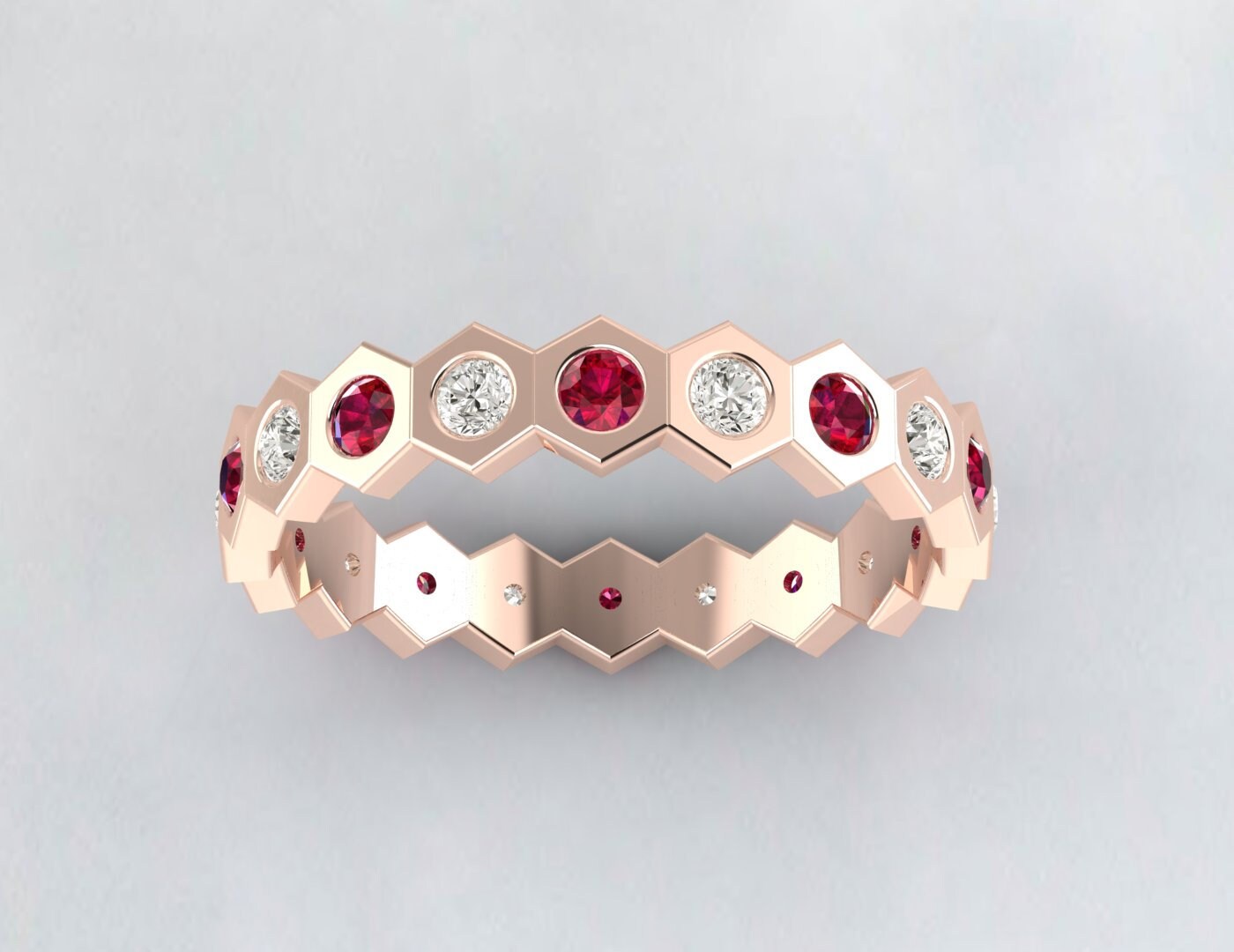 Ruby And Diamond Eternity Wedding Band Stacking Ring Anniversary Gift