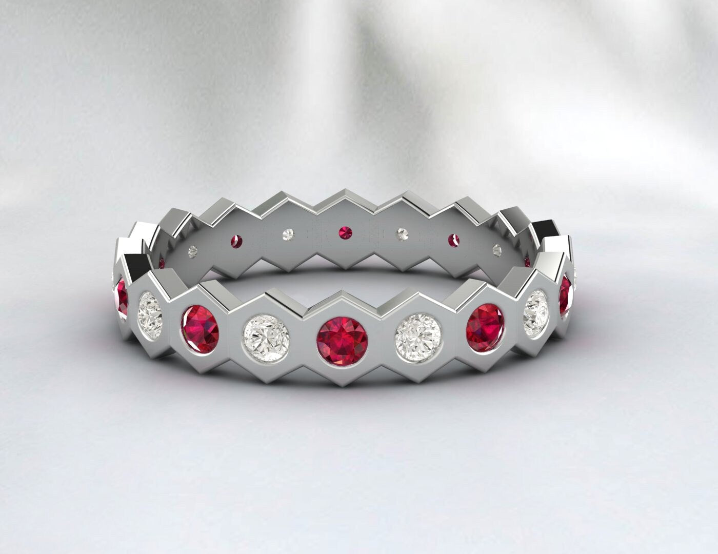 Ruby And Diamond Eternity Wedding Band Stacking Ring Anniversary Gift