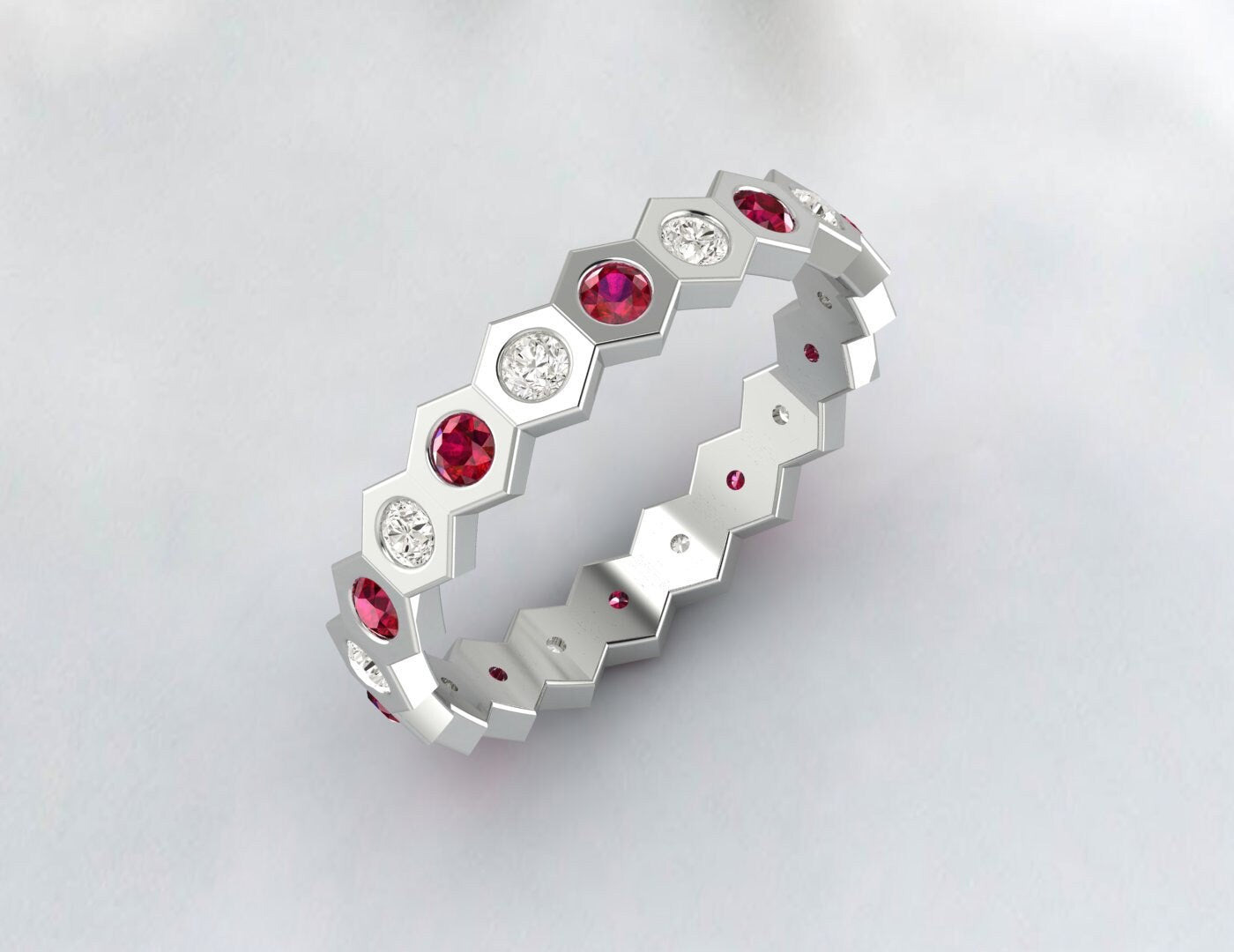 Ruby And Diamond Eternity Wedding Band Stacking Ring Anniversary Gift