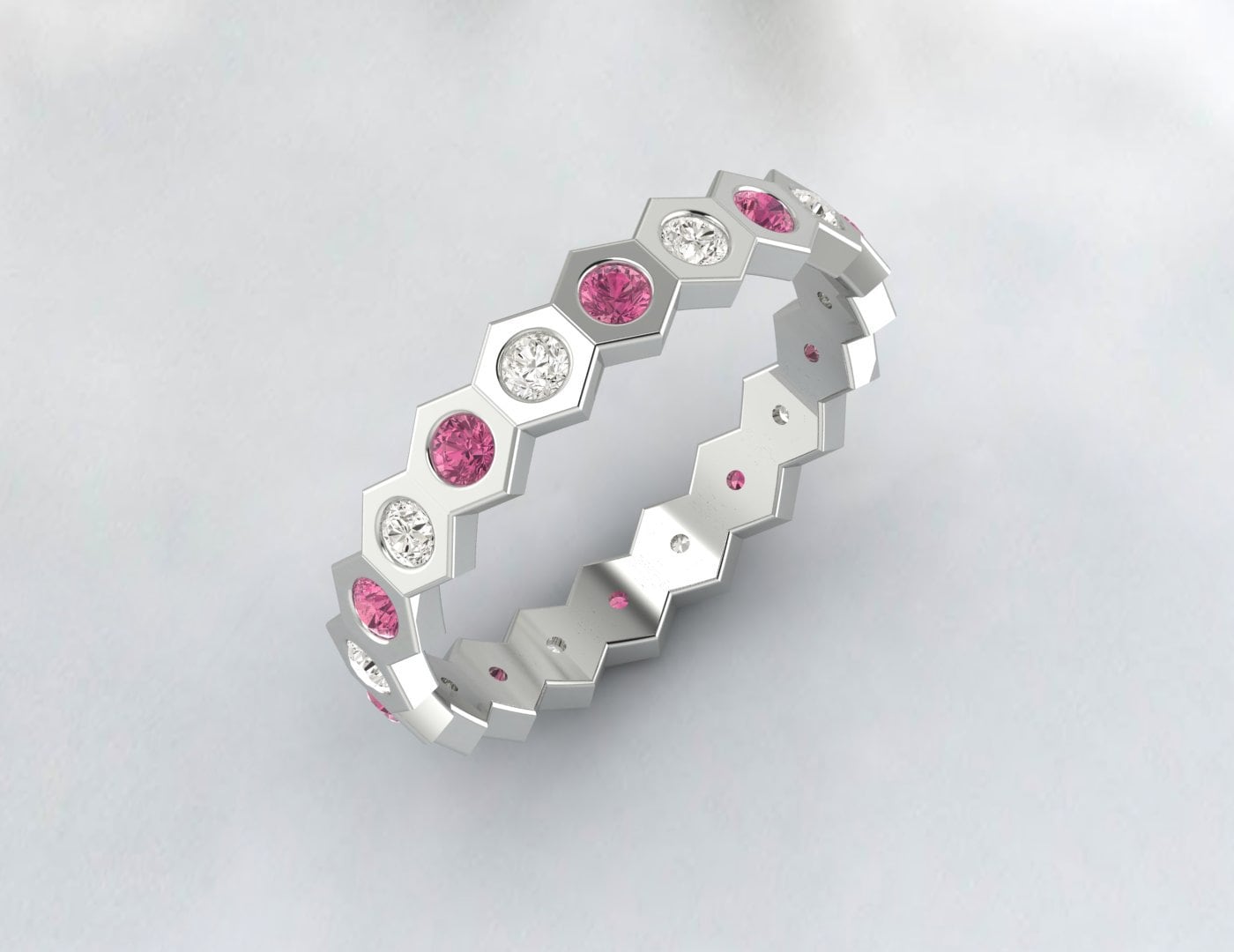 Bague de fiançailles en tourmaline rose et bande de diamants pour elle