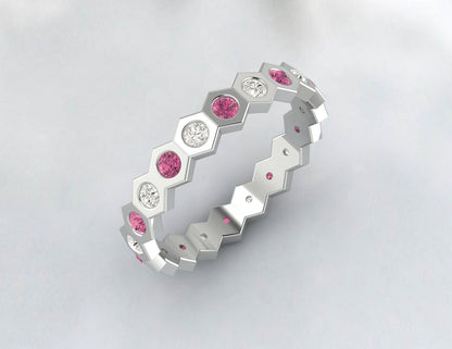 Pink Tourmaline And Diamond Band Wedding Band Engagement Ring For Her