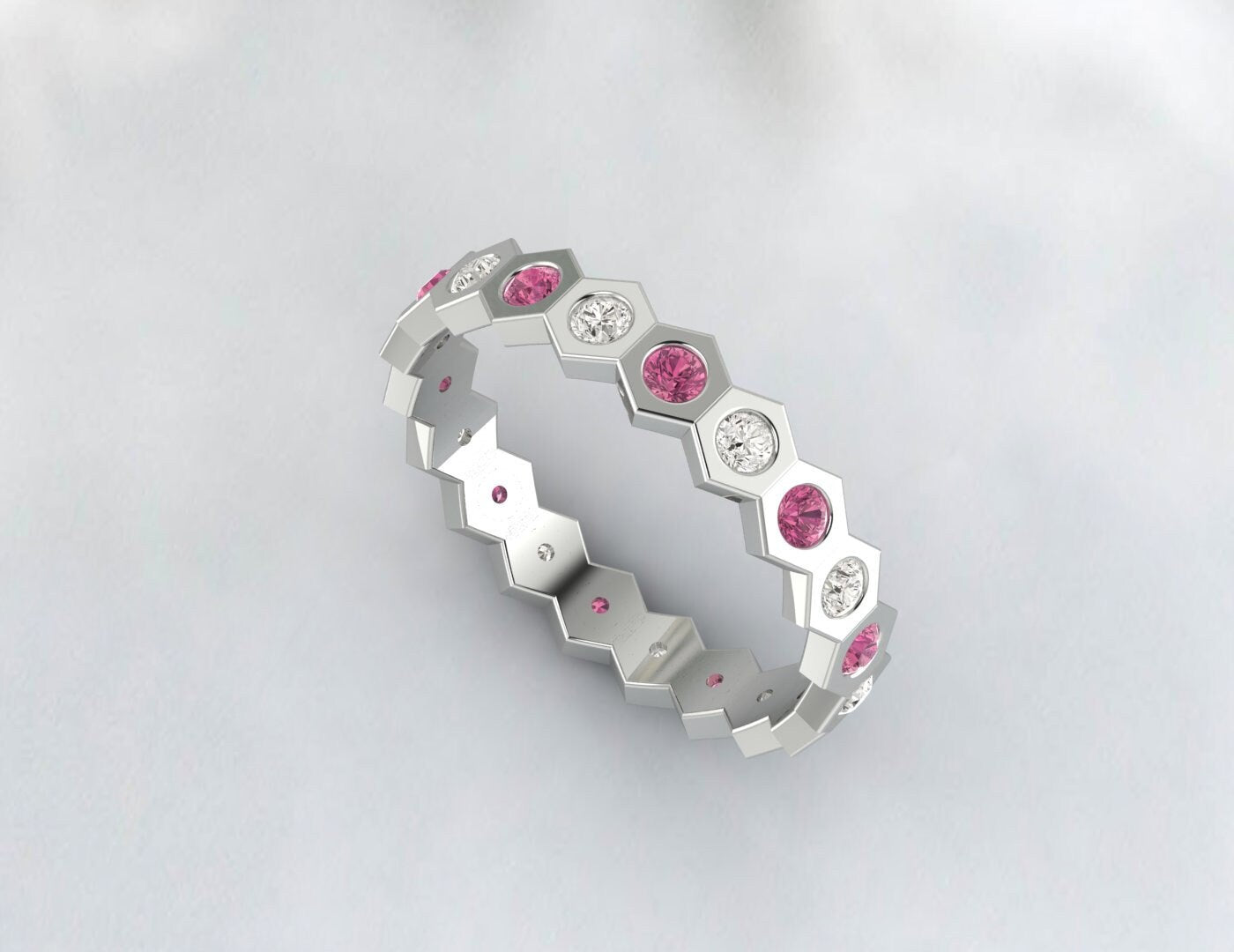 Bague de fiançailles en tourmaline rose et bande de diamants pour elle