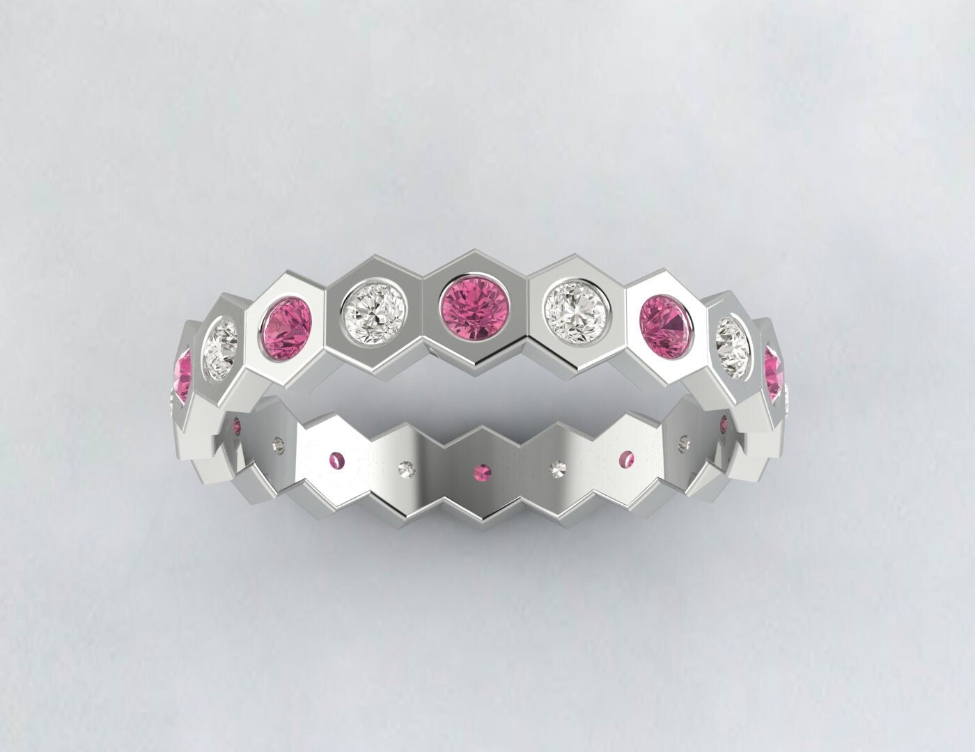 Bague de fiançailles en tourmaline rose et bande de diamants pour elle