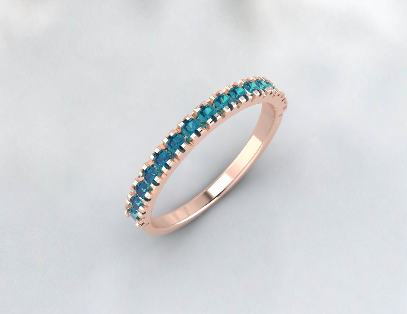 Eternity Band Bague topaze bleue de Londres Bague d'anniversaire Bande en argent