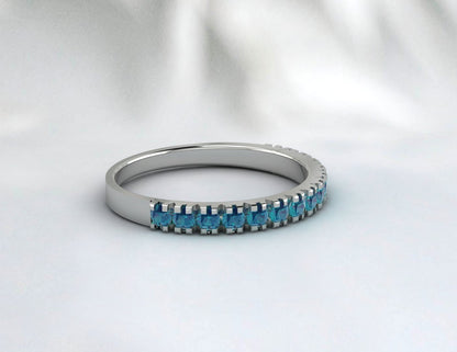 Eternity Band Bague topaze bleue de Londres Bague d'anniversaire Bande en argent