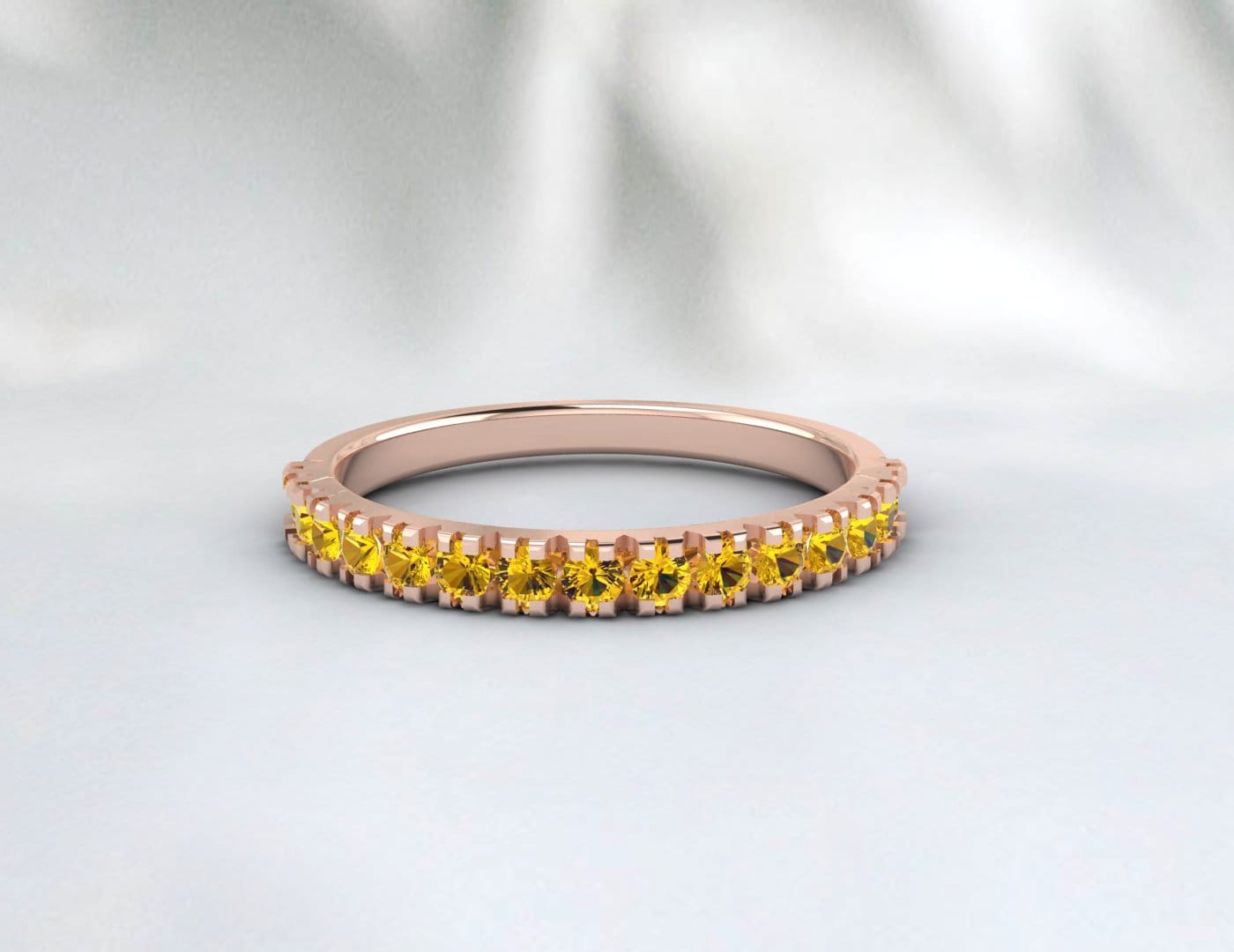 Half Eternity Citrine Band 925 Sterling Silver Ring Wedding Band