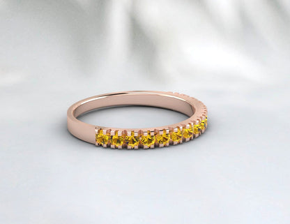 Half Eternity Citrine Band 925 Sterling Silver Ring Wedding Band