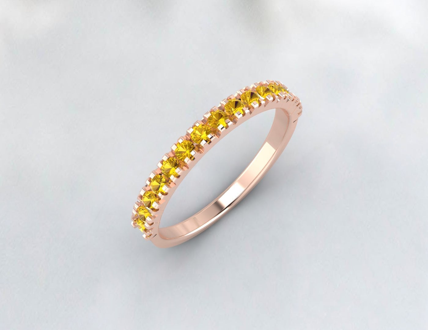 Half Eternity Citrine Band 925 Sterling Silver Ring Wedding Band