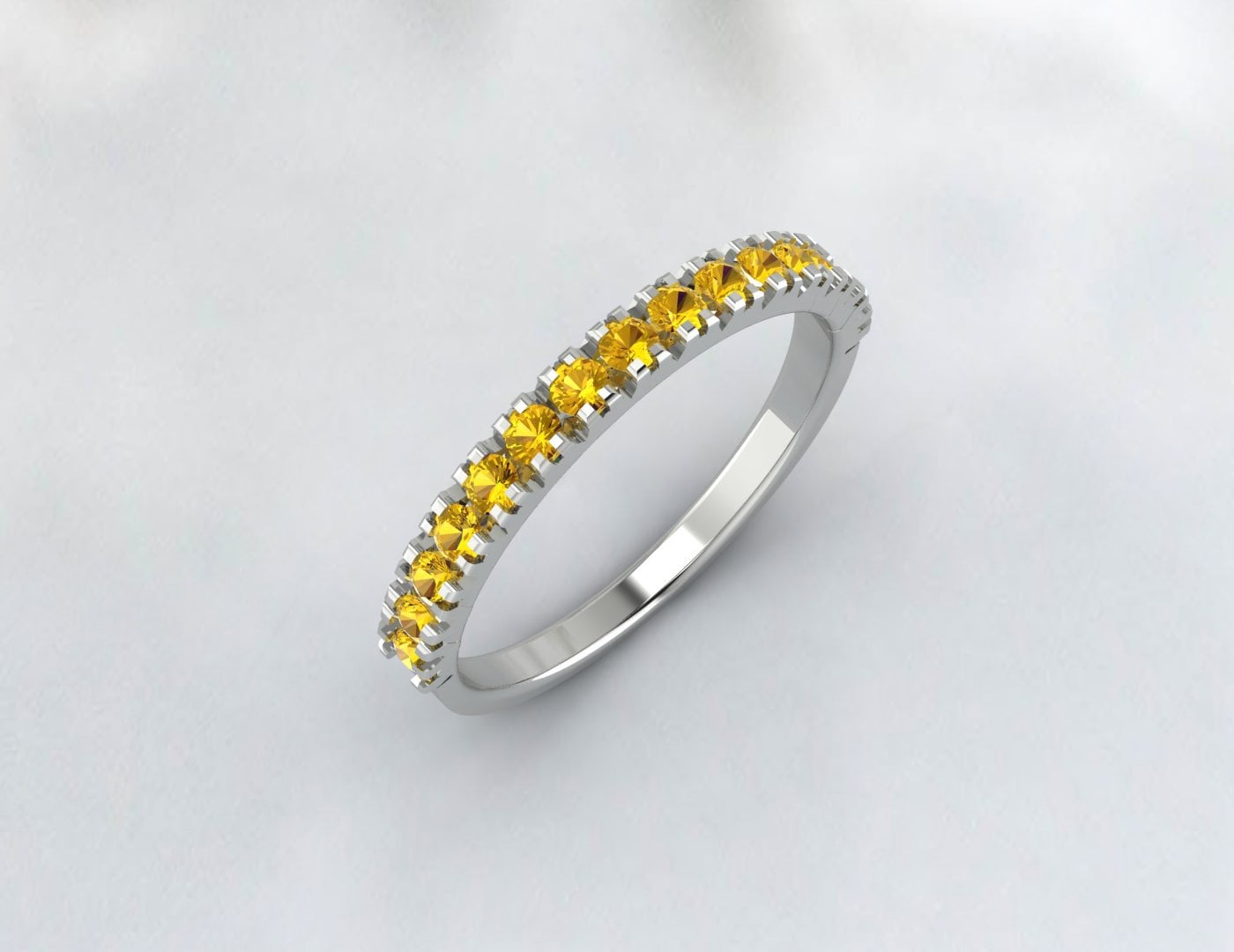 Half Eternity Citrine Band 925 Sterling Silver Ring Wedding Band