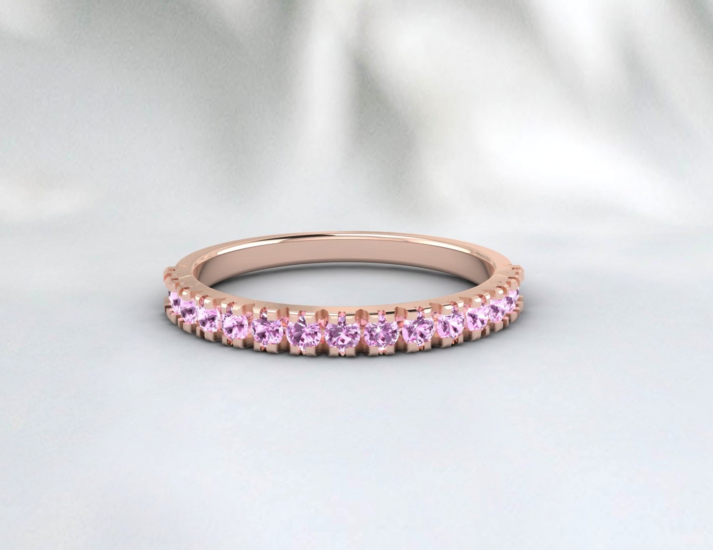 Pink Sapphire Half Eternity Band Dainty Sapphire Anniversary