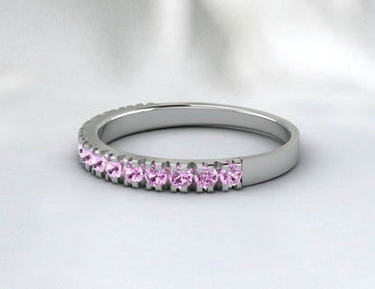 Pink Sapphire Half Eternity Band Dainty Sapphire Anniversary