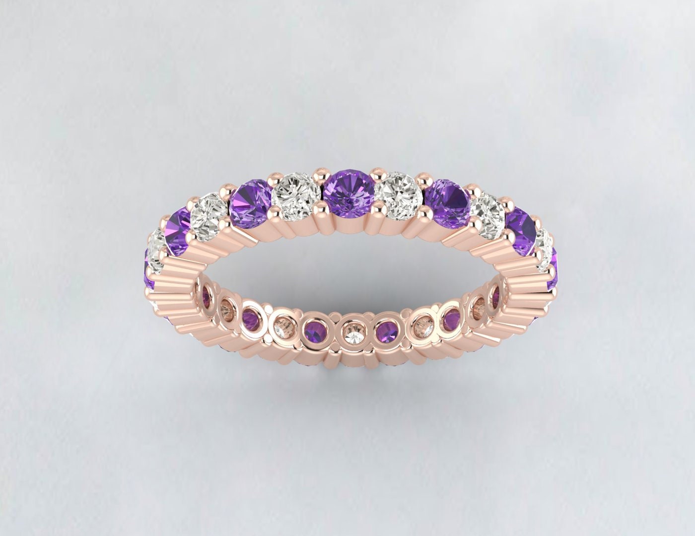 Bague de fiançailles avec améthyste violette et diamants Cz, alliance pleine éternité