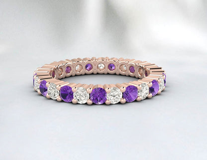 Bague de fiançailles avec améthyste violette et diamants Cz, alliance pleine éternité