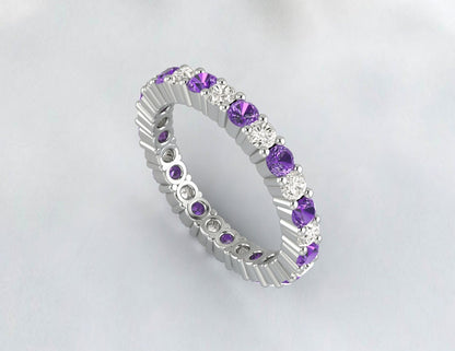 Bague de fiançailles avec améthyste violette et diamants Cz, alliance pleine éternité