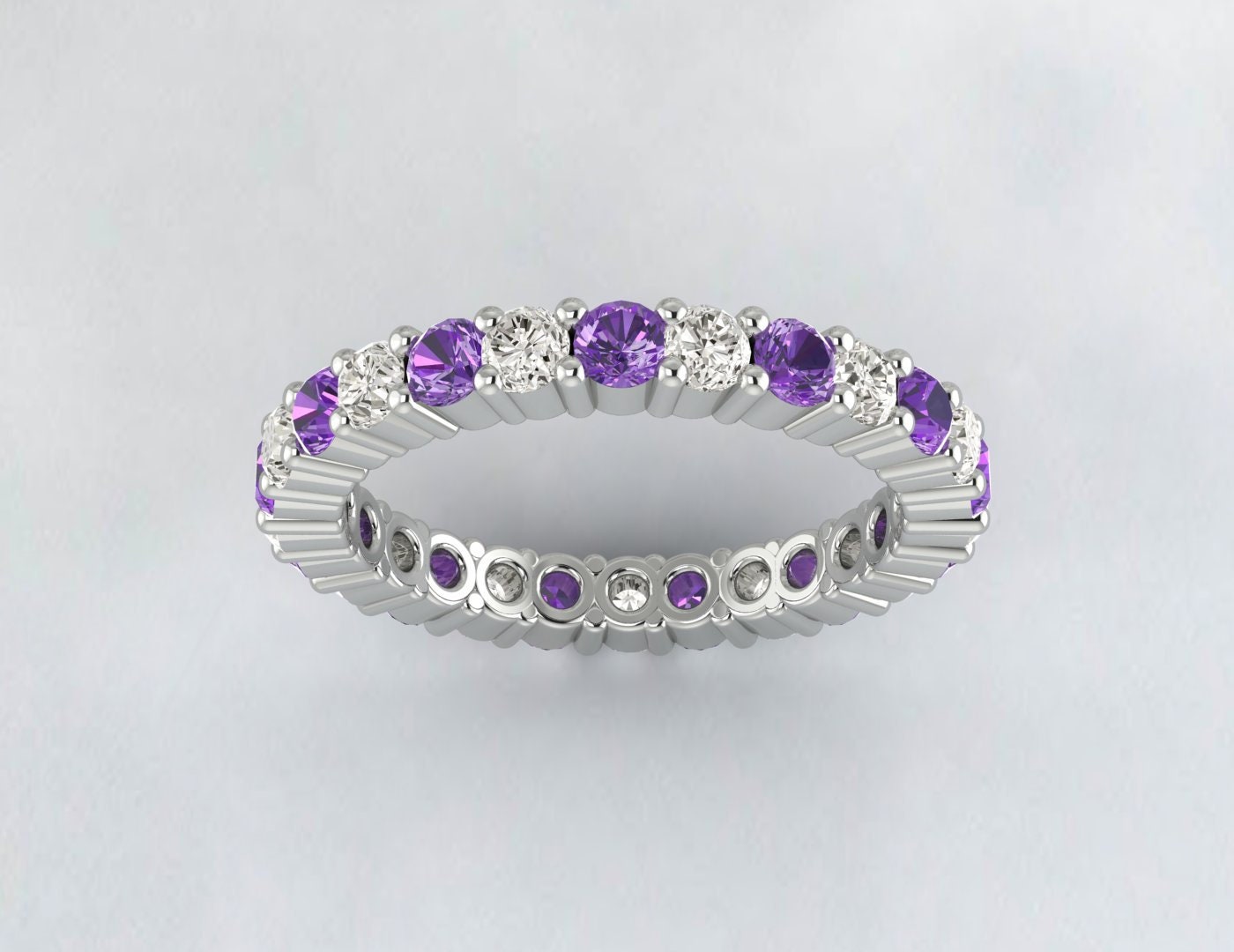 Bague de fiançailles avec améthyste violette et diamants Cz, alliance pleine éternité