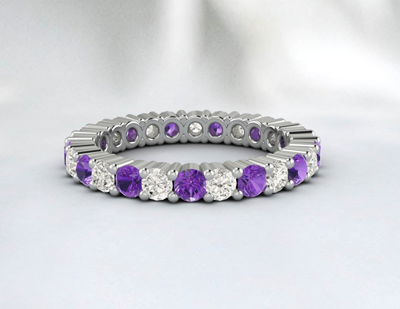 Bague de fiançailles avec améthyste violette et diamants Cz, alliance pleine éternité