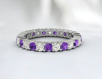 Purple Amethyst Cz Diamond Full Eternity Wedding Band Engagement Ring