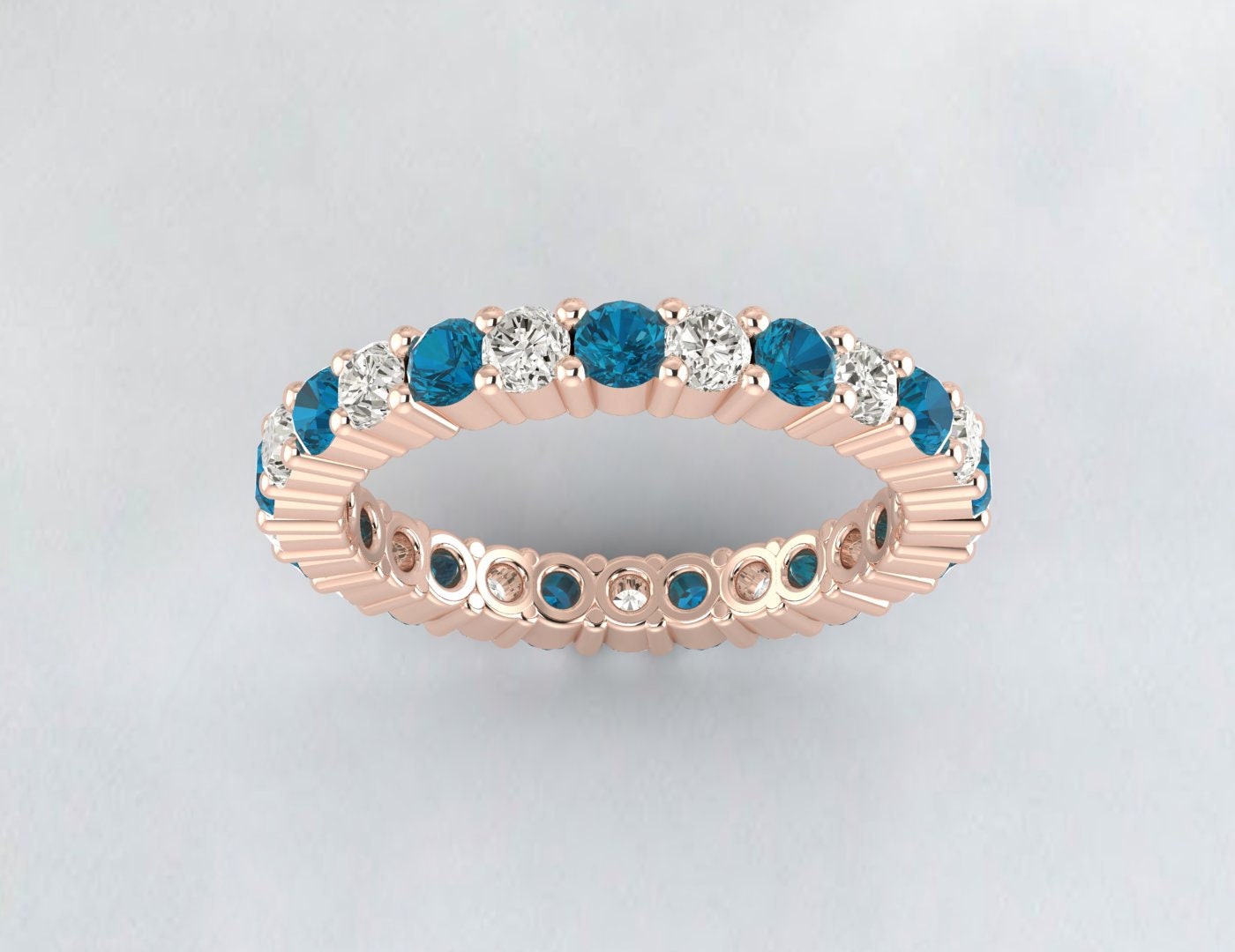 Blue Topaz Full Eternity Wedding Band Diamond Engagement Ring Gift